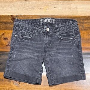 Truce Black Washed Denim Shorts